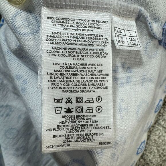 Brooks Brothers Performance Polo Shirt Mens L White Blue Nautical Print Slim Fit - Picture 8 of 11